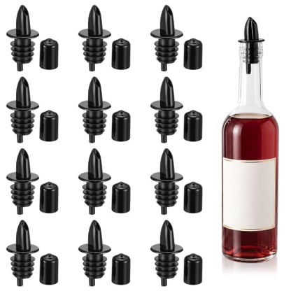 12 Pcs Plastic Bottle Pourers with Dust Caps for Liquor, Syrup, Oil, Vinegar