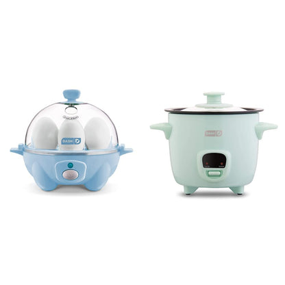 DASH Rapid Egg Cooker (6 Egg Capacity) and DASH Mini Rice Cooker Steamer Bundle - Dream Blue and Aqua