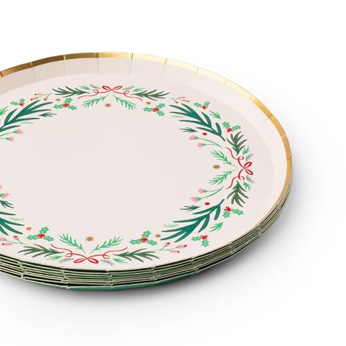 Christmas Wreath Dessert Plates Pack of 8 - Holiday Party Tableware 8"