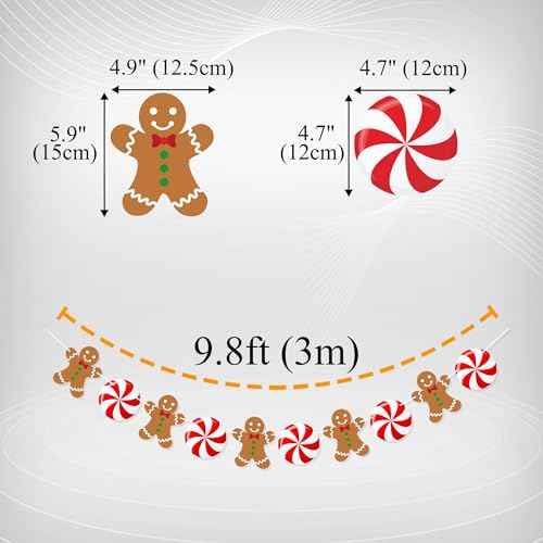 Uniwish Peppermint Gingerbread Man Banner Garland Christmas Hanging Decorations Christmas Tree Ornaments for Home Office Decor New Year Xmas Holiday Party Supplies