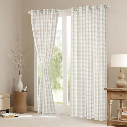 Pink Sage Gingham Blackout Curtains 76W x 45L Inch for Kids & Bedroom - White Pink Sage