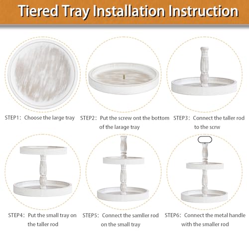 White 15.7-Inch Two Tiered Cupcake Stand Decorative Tray Farmhouse Home Decor