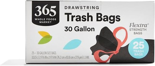 365 by Whole Foods Market | Flextra Strength 30 Gallon Drawstring Trash Bags - 25 Count Pack