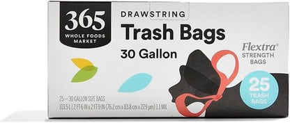 365 by Whole Foods Market | Flextra Strength 30 Gallon Drawstring Trash Bags - 25 Count Pack