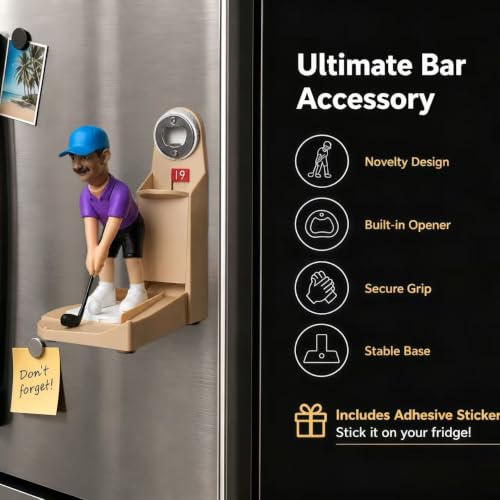 Golf Swing Beer Bottle Opener - Fun Novelty Gift for Men Husband Boyfriend Brown