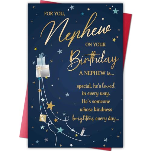 Birthday Card Gift for Nephew from Aunt or Uncle - Heartfelt Message, Red Envelope, 8.1 x 5.3 Inches - For Nephew