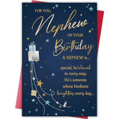 Birthday Card Gift for Nephew from Aunt or Uncle - Heartfelt Message, Red Envelope, 8.1 x 5.3 Inches - For Nephew