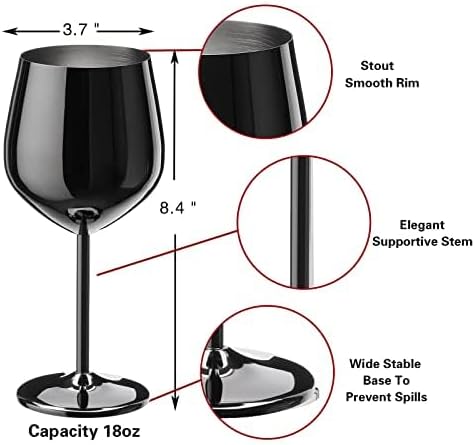 WOTOR Wine Glasses Set of 2, 18oz Stainless Steel Wine Glasses, Unbreakable & Portable Stemmed Metal Wine Glass for Outdoor, Travel, Camping and Pool, Ideal Gift for Wine Lovers (Glossy Dark Grey)