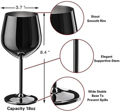 WOTOR Wine Glasses Set of 2, 18oz Stainless Steel Wine Glasses, Unbreakable & Portable Stemmed Metal Wine Glass for Outdoor, Travel, Camping and Pool, Ideal Gift for Wine Lovers (Glossy Dark Grey)