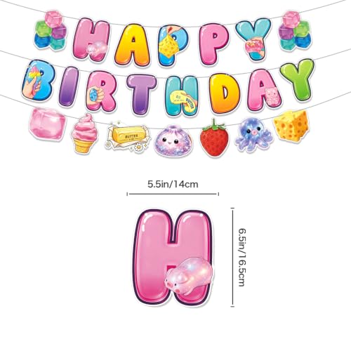 Squishy Birthday Party Decorations Set with Backdrop, Banners, Balloons, Cake & Cupcake Toppers – 33 Pieces