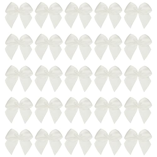 Mini Satin Ribbon Bows - White, 200 pcs Decorative Bows for Crafts & Gifts