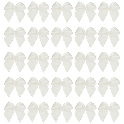 Mini Satin Ribbon Bows - White, 200 pcs Decorative Bows for Crafts & Gifts