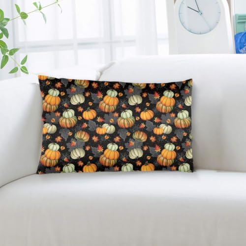 White Fall Maple Leaf Pumpkin Pillow Case 20x30 Inches with Zipper – Soft Plush Fabric