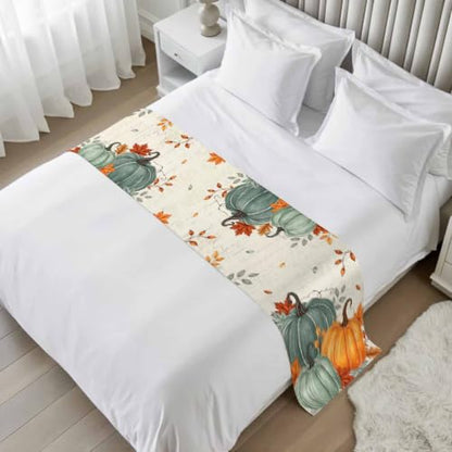 Cal King Bed Runner 102x20 Inches Beige Fall Decor Satin Slipcover for Bedroom & Hotel