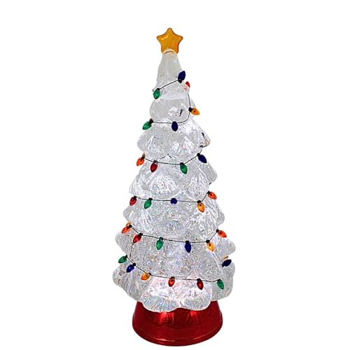 Lighted Swirl Tree Christmas Decoration with Red Base - 12.5 Inch Plastic