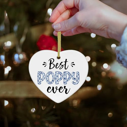 Heart Ceramic Christmas Ornament - Poppy Variation, 3x3 Inches, Holiday Tree Decor
