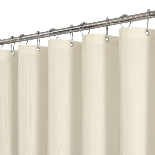 2-in-1 Waterproof Textured Fabric Shower Curtain - Cream, 72x72 Inches, Pack of 1