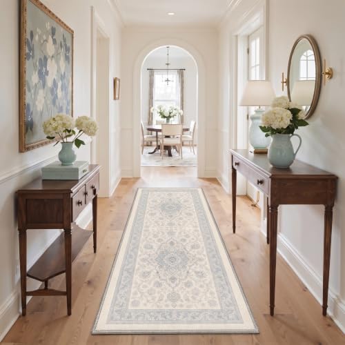 BEIMO 2x5 Flower Medallion Washable Kitchen Runner Rug - Dusty Blue