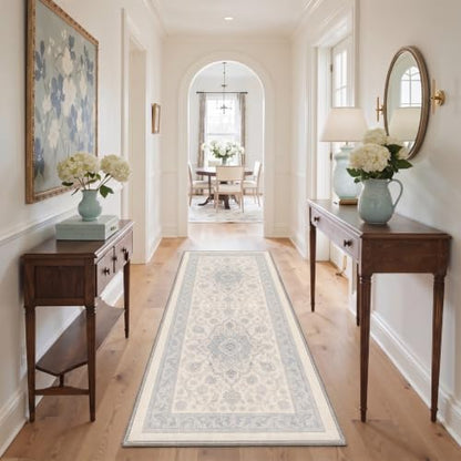 BEIMO 2x5 Flower Medallion Washable Kitchen Runner Rug - Dusty Blue