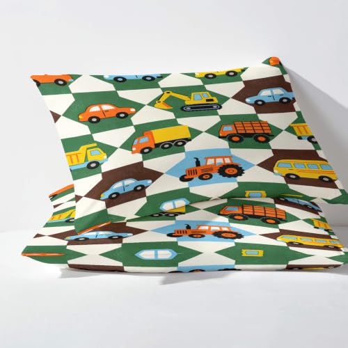 King Size Cartoon Car Pillow Cases Set of 2 - Green, 20x36 Inches, Kids Gift