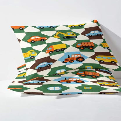 King Size Cartoon Car Pillow Cases Set of 2 - Green, 20x36 Inches, Kids Gift