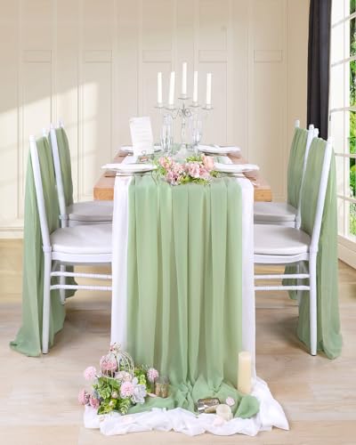 Sage Green Chiffon Table Runner 15 Pieces 27x120 Inches for Party & Wedding Decor - Variation of Sage Green / 15pcs 27x120 Inches