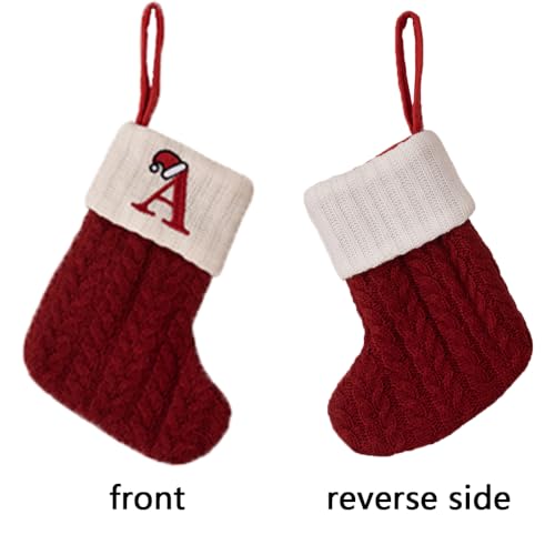 Mini Christmas Stockings with Initial Letter A - Holiday Tree Decoration - Red-A