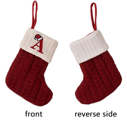Mini Christmas Stockings with Initial Letter A - Holiday Tree Decoration - Red-A