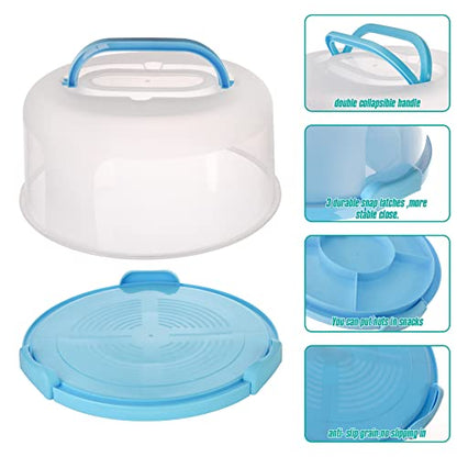 Zoofen Cake Carrier with Handle 10in Cake Stand Blue Cake Holder Cover Round Container for 10in or Less Size