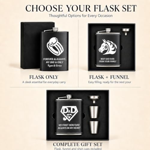 Personalized 8 Oz Hip Flask with Photo and Text - Custom Gift for Him - Variation of Text