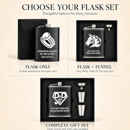 Personalized 8 Oz Hip Flask with Photo and Text - Custom Gift for Him - Variation of Text