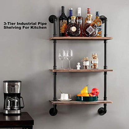 ROGMARS 3-Tier Floating Shelf - Real Pine Wood, Industrial Retro Style | 20"x7.87"x41.3" for Bathroom & Kitchen
