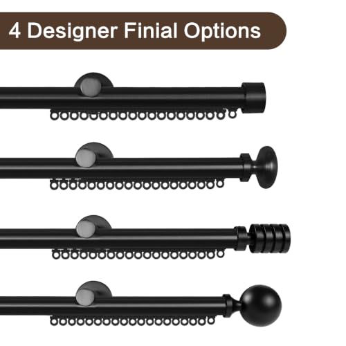 Heavy Duty Black Traverse Curtain Rod with End Cap Finial - Custom Length
