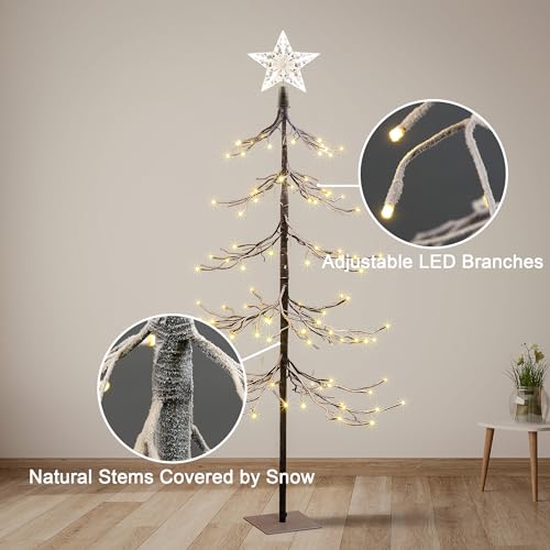 4FT Lighted Snow Tree with 112 LED Warm White Lights - Indoor & Outdoor Decoration