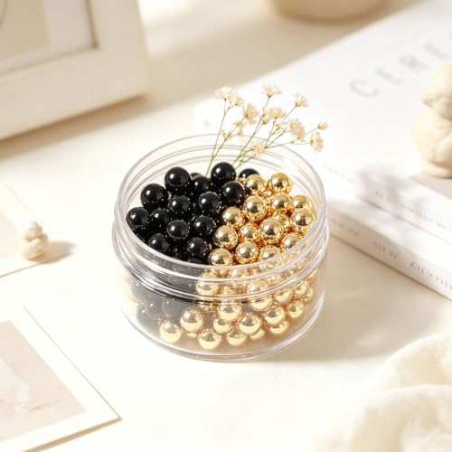 400Pcs 10mm Black and Gold No Hole Pearl Beads for Vase Fillers DIY Crafts