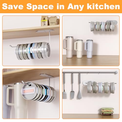 Otelolify Tumbler Lid Organizer, 7.9" Space Saving Tumbler Lid Holder for Yeti Tumbler/Stanley Tumbler/Simple Modern Tumbler Lids, Self-Adhesive or Drilling Cup Lid Hook for Kitchen Storage