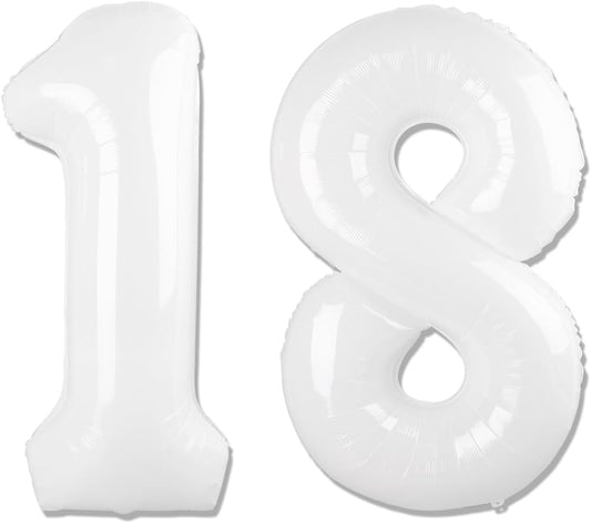 Number 18 Balloon by [Brand Name] - 40 Inch White Birthday Decoration for 18th Party Supplies
