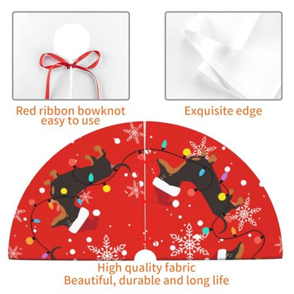 Dachshund Christmas Tree Skirt - Medium, Dog Funny Holiday Decor, 36 Inch