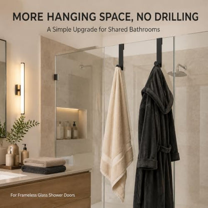 Matte Black 7.5 Inch Shower Door Hooks for Frameless Glass Doors - 2 Pack