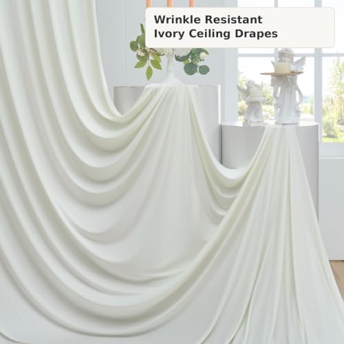 Ivory Ceiling Drapes 50ft Long for Wedding Party & Event Decor - Pack of 2