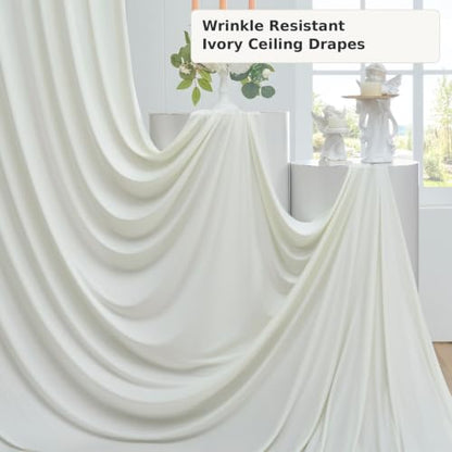 Ivory Ceiling Drapes 50ft Long for Wedding Party & Event Decor - Pack of 2