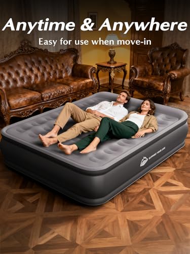 Queen Air Mattress with Built-In Pump - Gray, 77 x 38 Inches, Portable Camping Bed