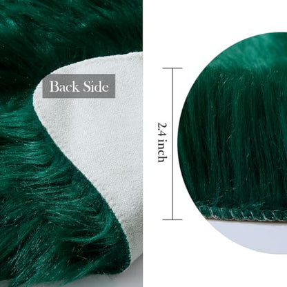Dark Green Faux Fur Sheepskin Rug 2x3 ft - Plush Fluffy Area Rug for Home Decor