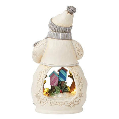 Woodland Snowman Figurine with Birdhouse Light-Up Decor - 11 Inch