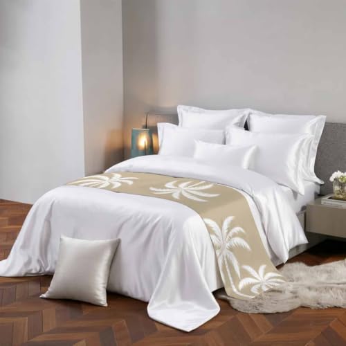 94x20 Inch King Size Bed Runner Scarf - Brown Palm Tree Tropical Decor