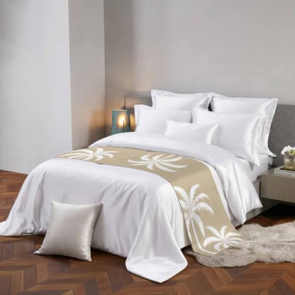 94x20 Inch King Size Bed Runner Scarf - Brown Palm Tree Tropical Decor