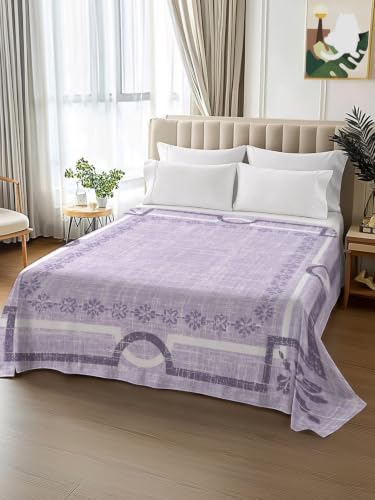 California King Flat Sheet Lavender Linen Border Microfiber Bedding - All Season