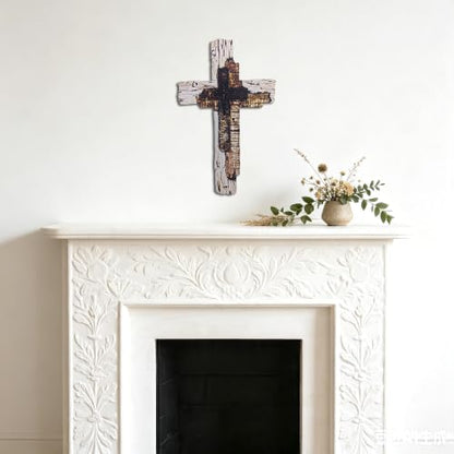 Rustic Wooden Wall Cross - Farmhouse Christian Home Decor, 13.4 Inch