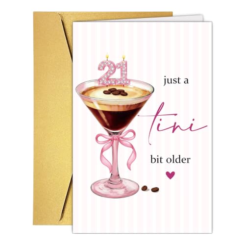 White 21st Birthday Card for Women Her - Funny Martini Themed Celebration