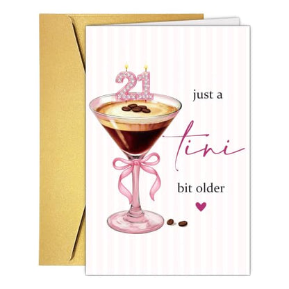 White 21st Birthday Card for Women Her - Funny Martini Themed Celebration